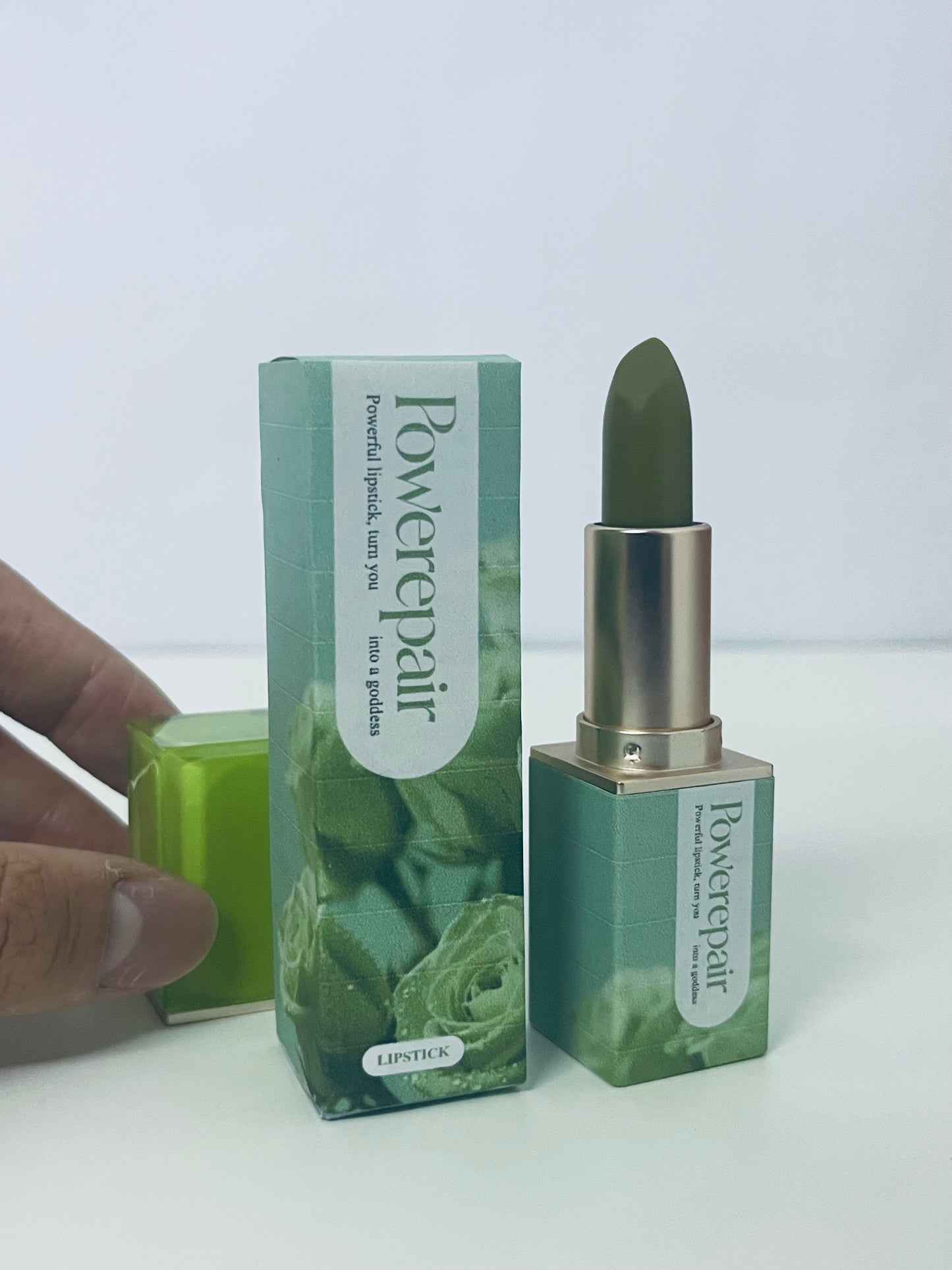 Powerepair Forest-Style Matte Green-Tone Lipstick Unique Niche Style An Eye-Catching Highlight Item for Makeup Looks