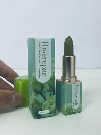 Powerepair Forest-Style Matte Green-Tone Lipstick Unique Niche Style An Eye-Catching Highlight Item for Makeup Looks