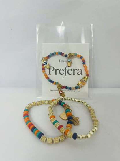 Prefera Boho Colorful Handmade Stackable Bead Bracelets Set Multicolor Seed Layered Stretch Bangle Bracelets Vaction Beach Trendy Jewelry Gifts for Women