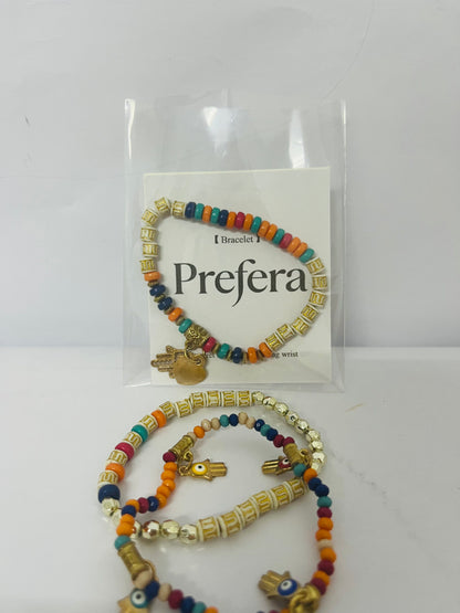 Prefera Boho Colorful Handmade Stackable Bead Bracelets Set Multicolor Seed Layered Stretch Bangle Bracelets Vaction Beach Trendy Jewelry Gifts for Women