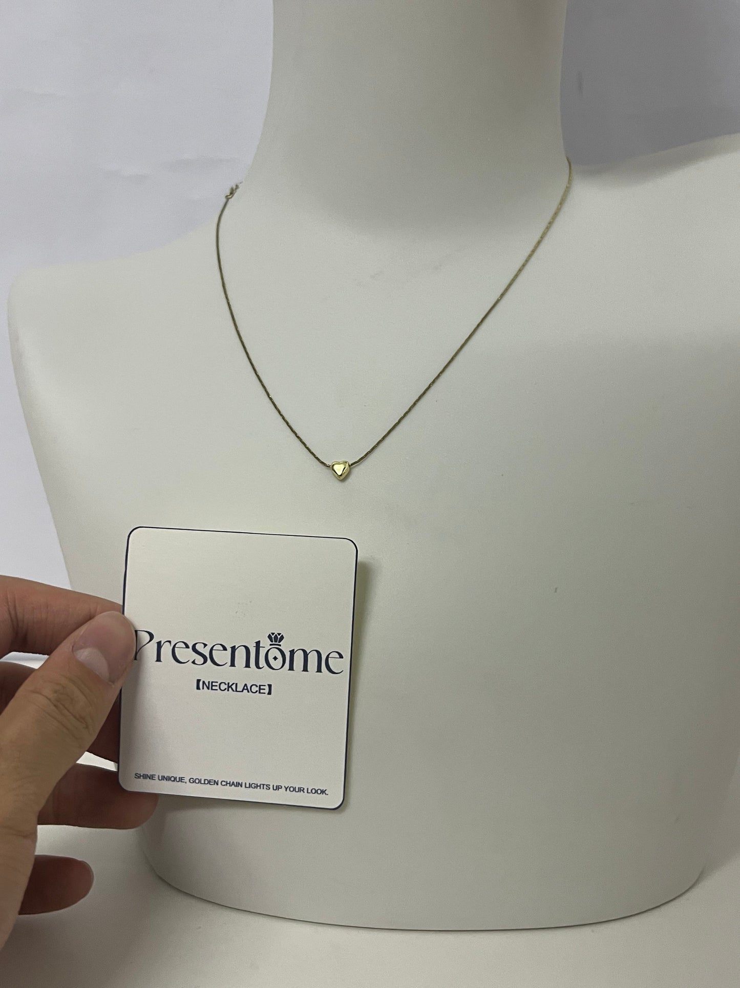 [Presentome Necklaces [jewellery]]——Presentome Minimalist Gold Heart Necklace - 14K Gold Plated Dainty Clavicle Chain