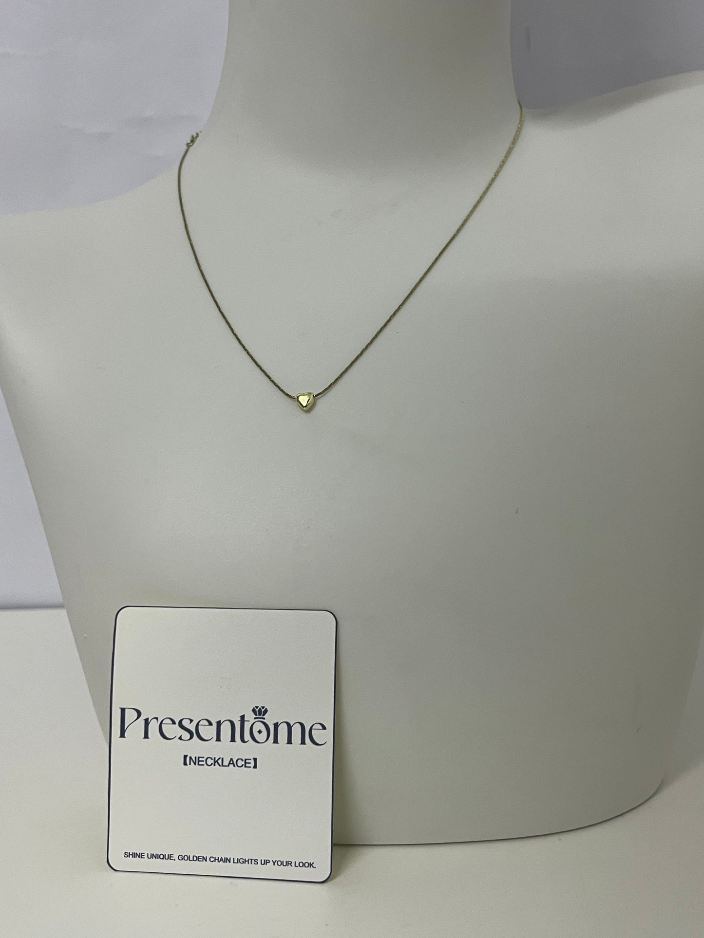 [Presentome Necklaces [jewellery]]——Presentome Minimalist Gold Heart Necklace - 14K Gold Plated Dainty Clavicle Chain