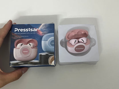[Presstsar Earphones]-Retro Cute Wireless Bluetooth Earbuds - Semi-In-Ear Noise Canceling Headphones