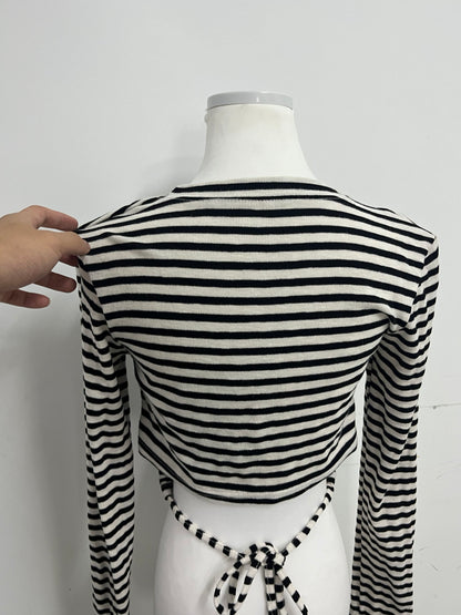 Prettyscene Slim-Fit Striped Tops as clothing - Long-Sleeve Crop Top for Daily Wear