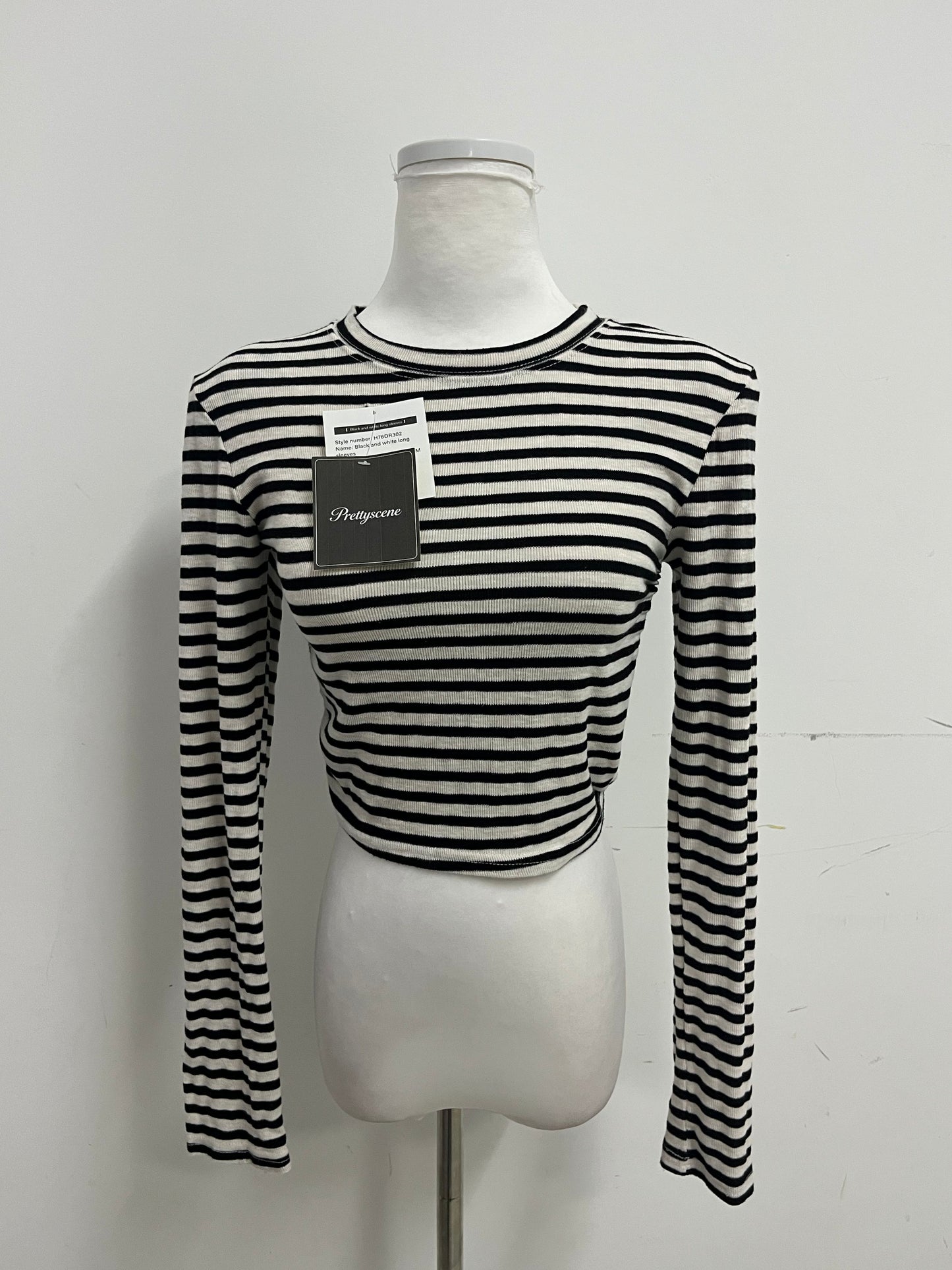 Prettyscene Slim-Fit Striped Tops as clothing - Long-Sleeve Crop Top for Daily Wear