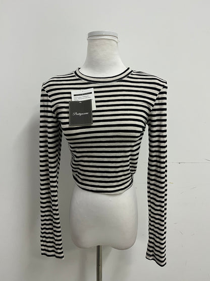 Prettyscene Slim-Fit Striped Tops as clothing - Long-Sleeve Crop Top for Daily Wear
