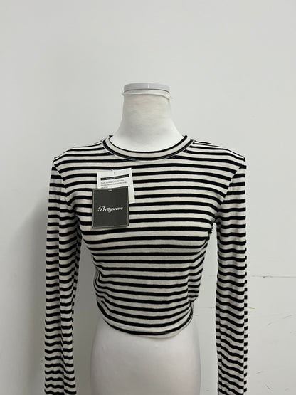 Prettyscene Slim-Fit Striped Tops as clothing - Long-Sleeve Crop Top for Daily Wear