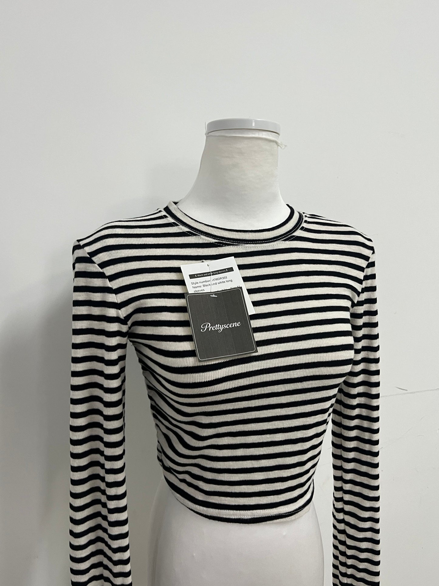 Prettyscene Slim-Fit Striped Tops as clothing - Long-Sleeve Crop Top for Daily Wear