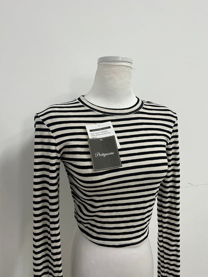 Prettyscene Slim-Fit Striped Tops as clothing - Long-Sleeve Crop Top for Daily Wear