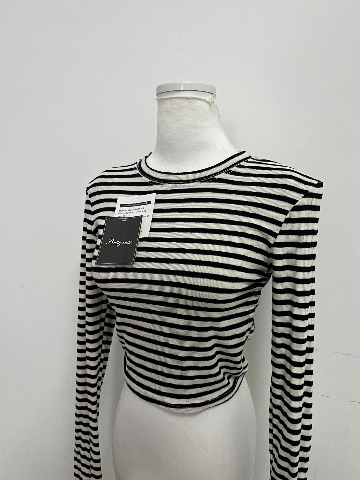 Prettyscene Slim-Fit Striped Tops as clothing - Long-Sleeve Crop Top for Daily Wear