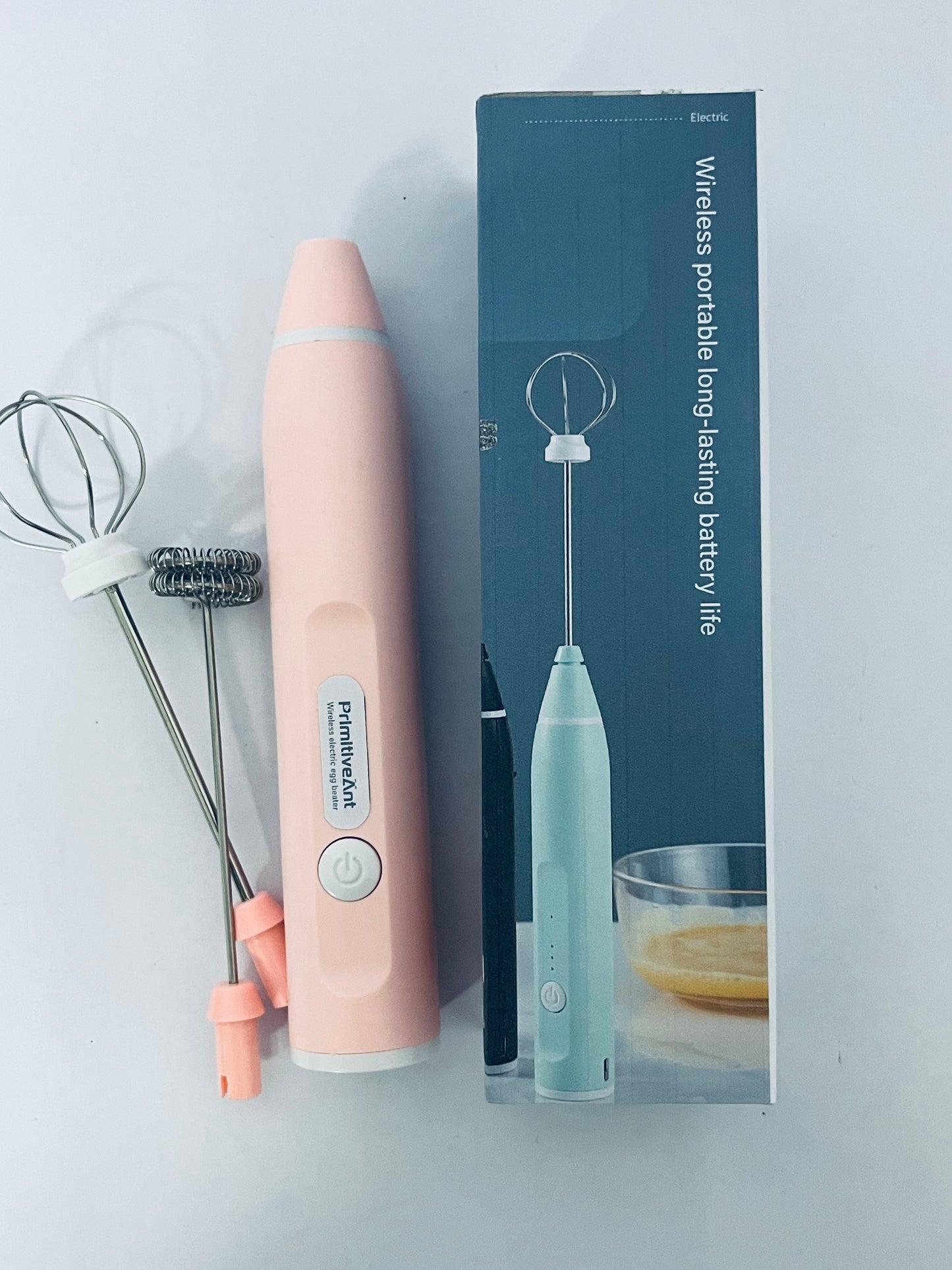 PrimitiveAnt Mini Mixer Handheld,Cordless Electric Beater Whisk for Egg,Strong Three Speed Adjustable (Pink)