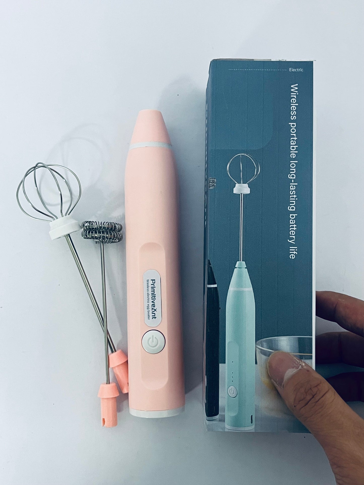 PrimitiveAnt Mini Mixer Handheld,Cordless Electric Beater Whisk for Egg,Strong Three Speed Adjustable (Pink)