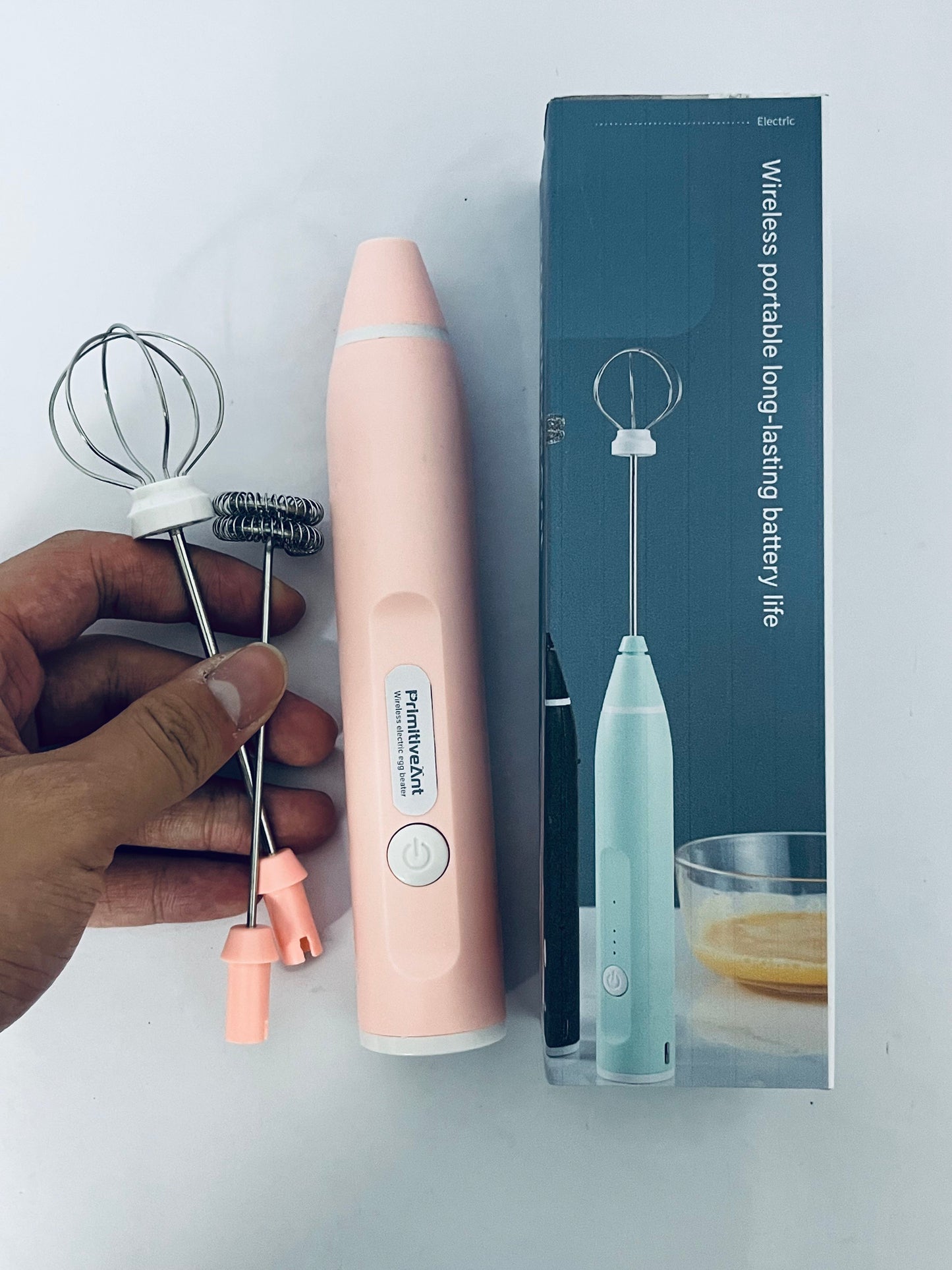 PrimitiveAnt Mini Mixer Handheld,Cordless Electric Beater Whisk for Egg,Strong Three Speed Adjustable (Pink)