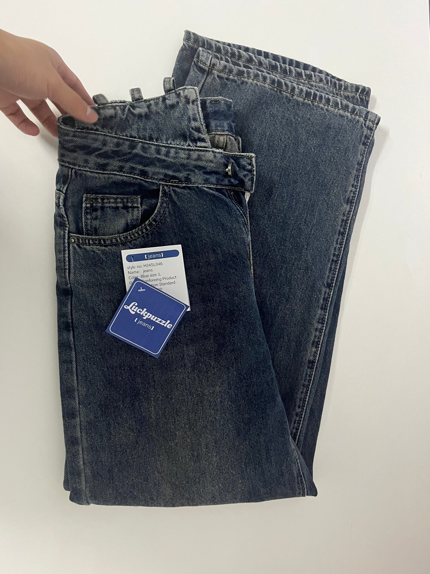 [Luckpuzzle Jeans]——Luckpuzzle Vintage Washed High-Waisted Wide-Leg Jeans - Slimming & Draped Floor-Length Denim