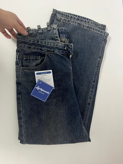 [Luckpuzzle Jeans]——Luckpuzzle Vintage Washed High-Waisted Wide-Leg Jeans - Slimming & Draped Floor-Length Denim
