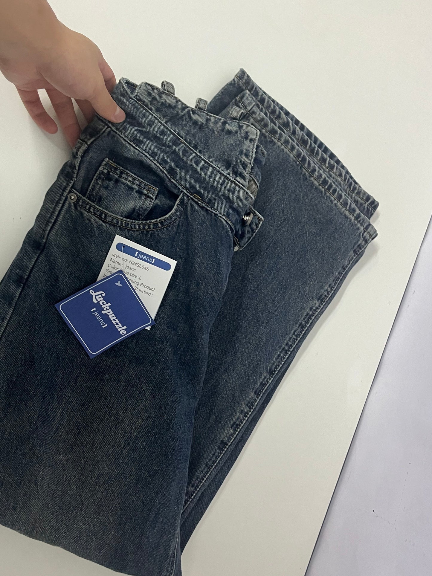 [Luckpuzzle Jeans]——Luckpuzzle Vintage Washed High-Waisted Wide-Leg Jeans - Slimming & Draped Floor-Length Denim