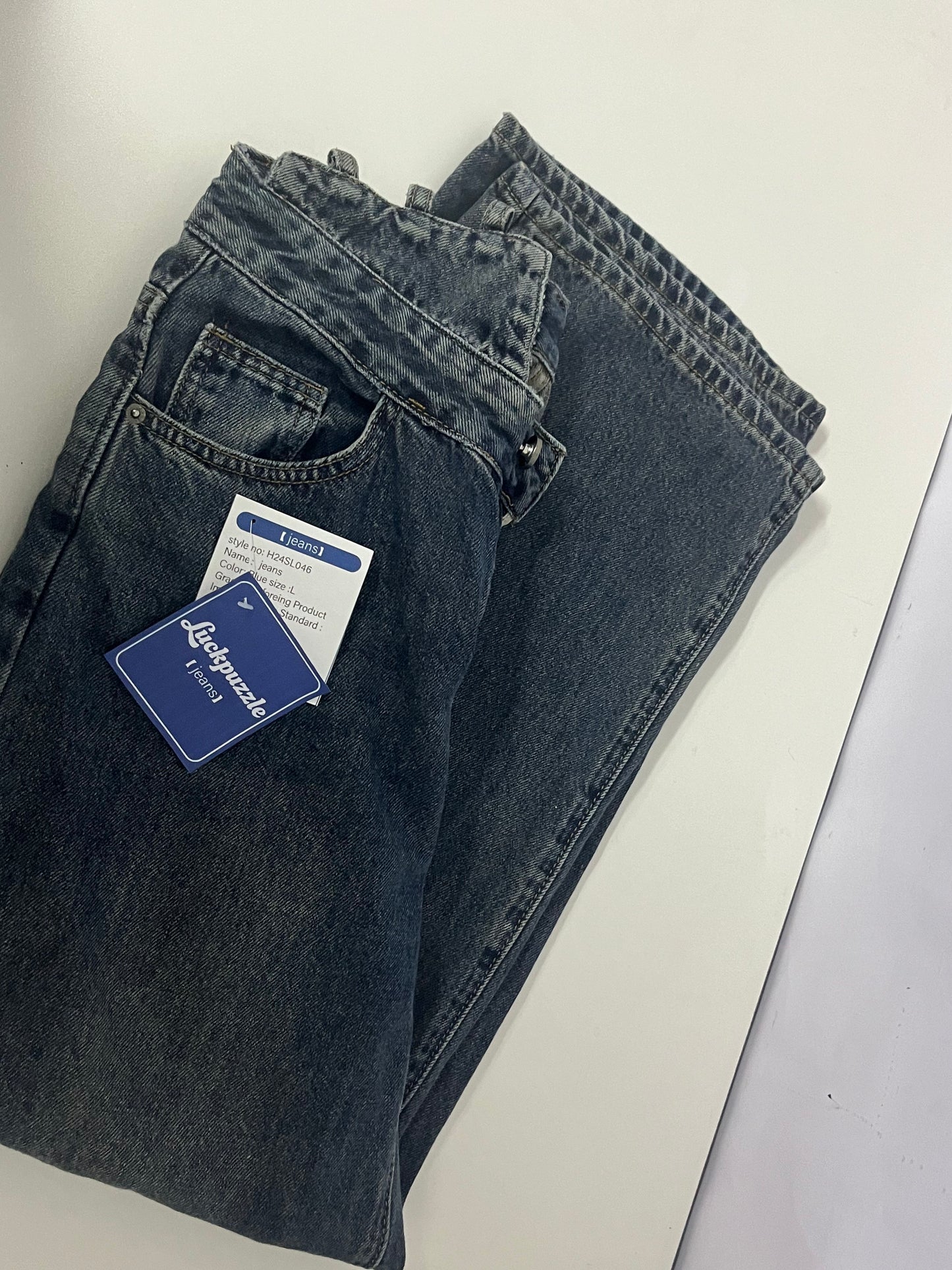 [Luckpuzzle Jeans]——Luckpuzzle Vintage Washed High-Waisted Wide-Leg Jeans - Slimming & Draped Floor-Length Denim