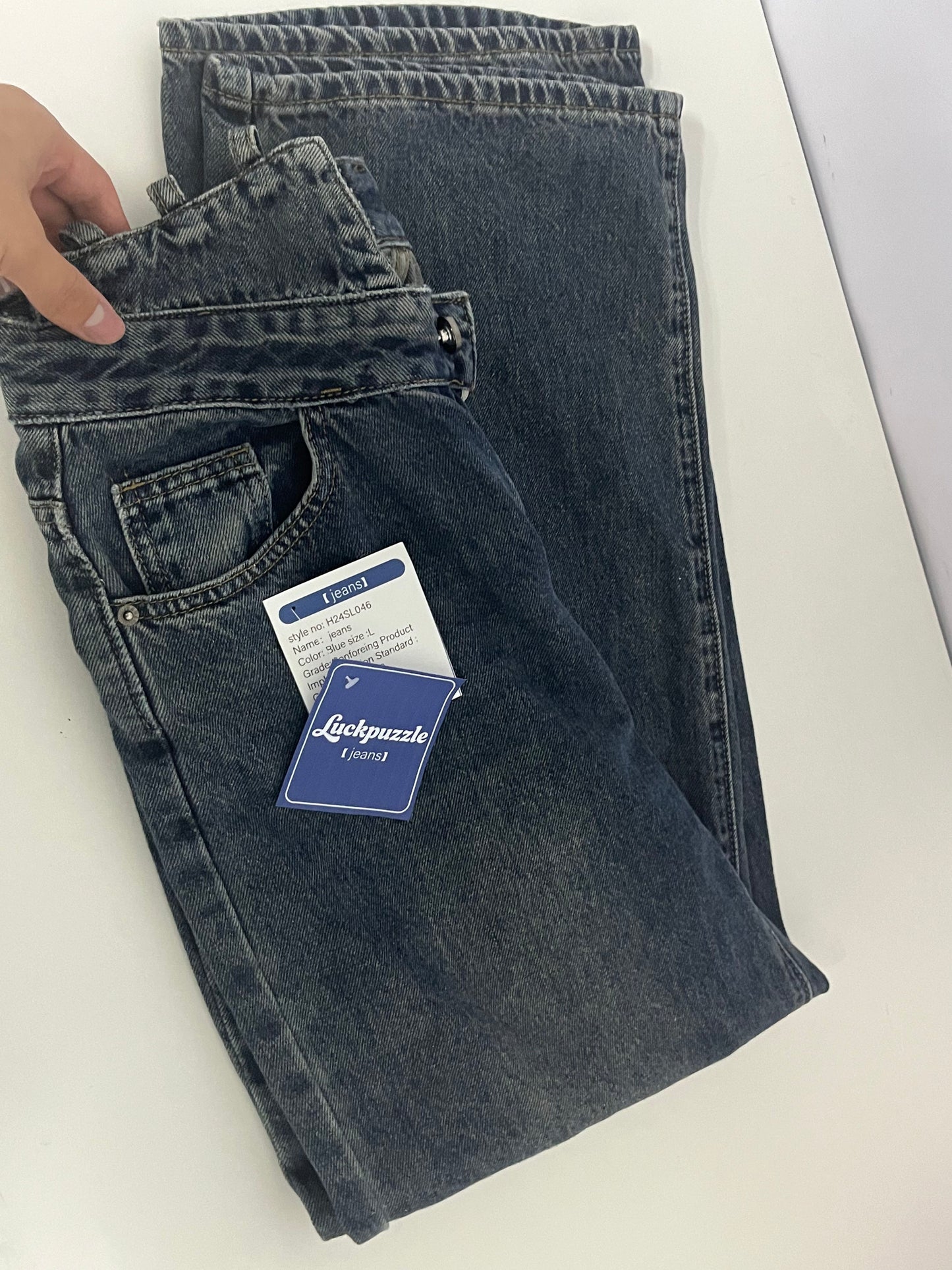 [Luckpuzzle Jeans]——Luckpuzzle Vintage Washed High-Waisted Wide-Leg Jeans - Slimming & Draped Floor-Length Denim