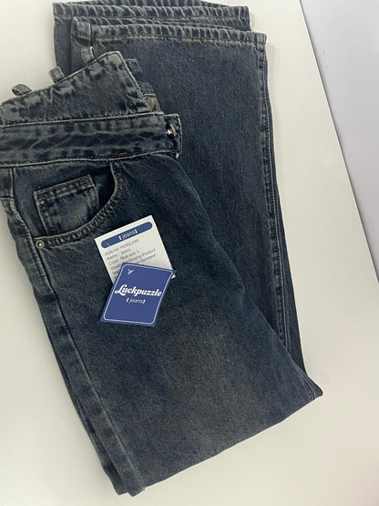 [Luckpuzzle Jeans]——Luckpuzzle Vintage Washed High-Waisted Wide-Leg Jeans - Slimming & Draped Floor-Length Denim