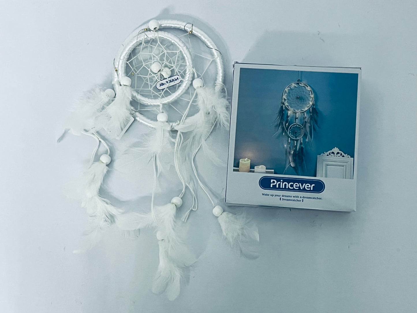 Princever White Dream Catcher Wind Chimes Handmade Beaded Dreamcatcher for Kids Bed Room Wall Hanging Decoration