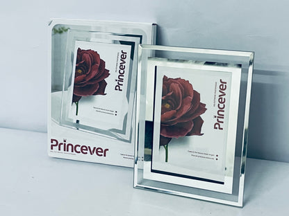 Princever Glass Photo Frame for Tabletop/Desktop Display, Horizontal/Vertical Orientation, Silver Finish