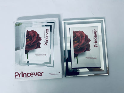 Princever Glass Photo Frame for Tabletop/Desktop Display, Horizontal/Vertical Orientation, Silver Finish