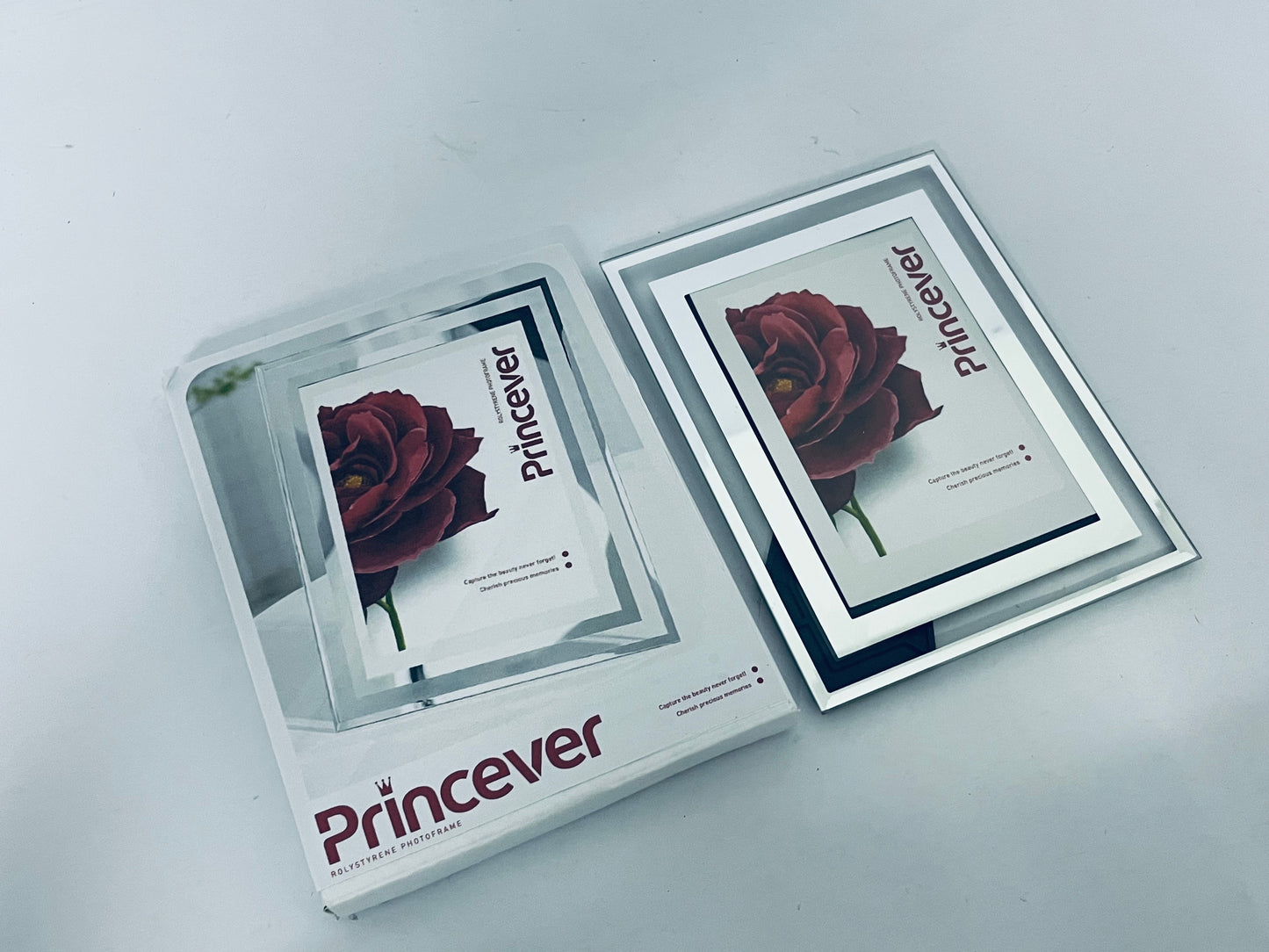 Princever Glass Photo Frame for Tabletop/Desktop Display, Horizontal/Vertical Orientation, Silver Finish