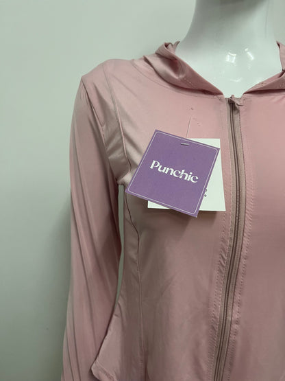 【Punchic Dusty Pink Zip-Up Athletic Shirt】—— Sleek Style for Active Days