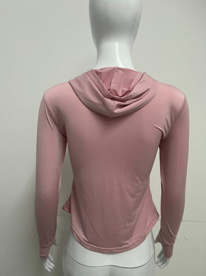 【Punchic Dusty Pink Zip-Up Athletic Shirt】—— Sleek Style for Active Days