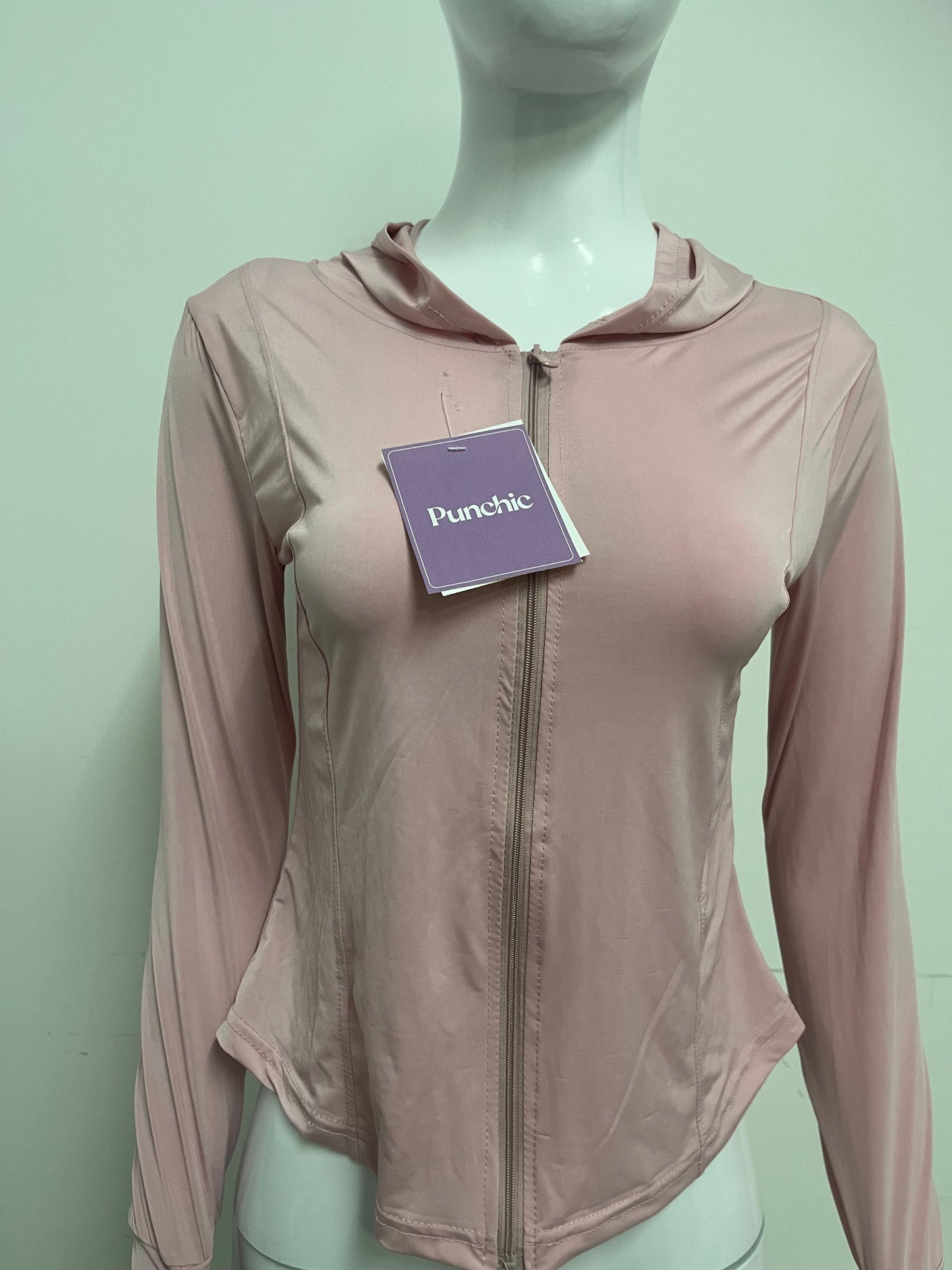 【Punchic Dusty Pink Zip-Up Athletic Shirt】—— Sleek Style for Active Days