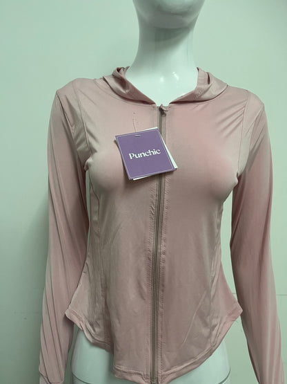 【Punchic Dusty Pink Zip-Up Athletic Shirt】—— Sleek Style for Active Days