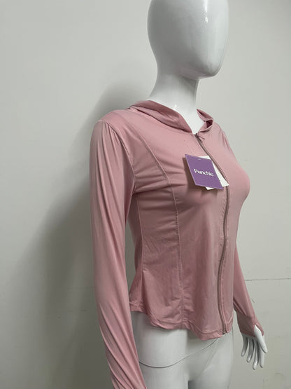【Punchic Dusty Pink Zip-Up Athletic Shirt】—— Sleek Style for Active Days
