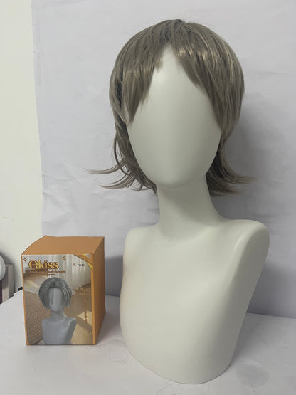 Qkiss Wigs Halloween Anime Role Wig Anime Men Costume Short Bob Mixed Heat Synthetic Hair Wigs for Adult Party Festival Halloween Christmas