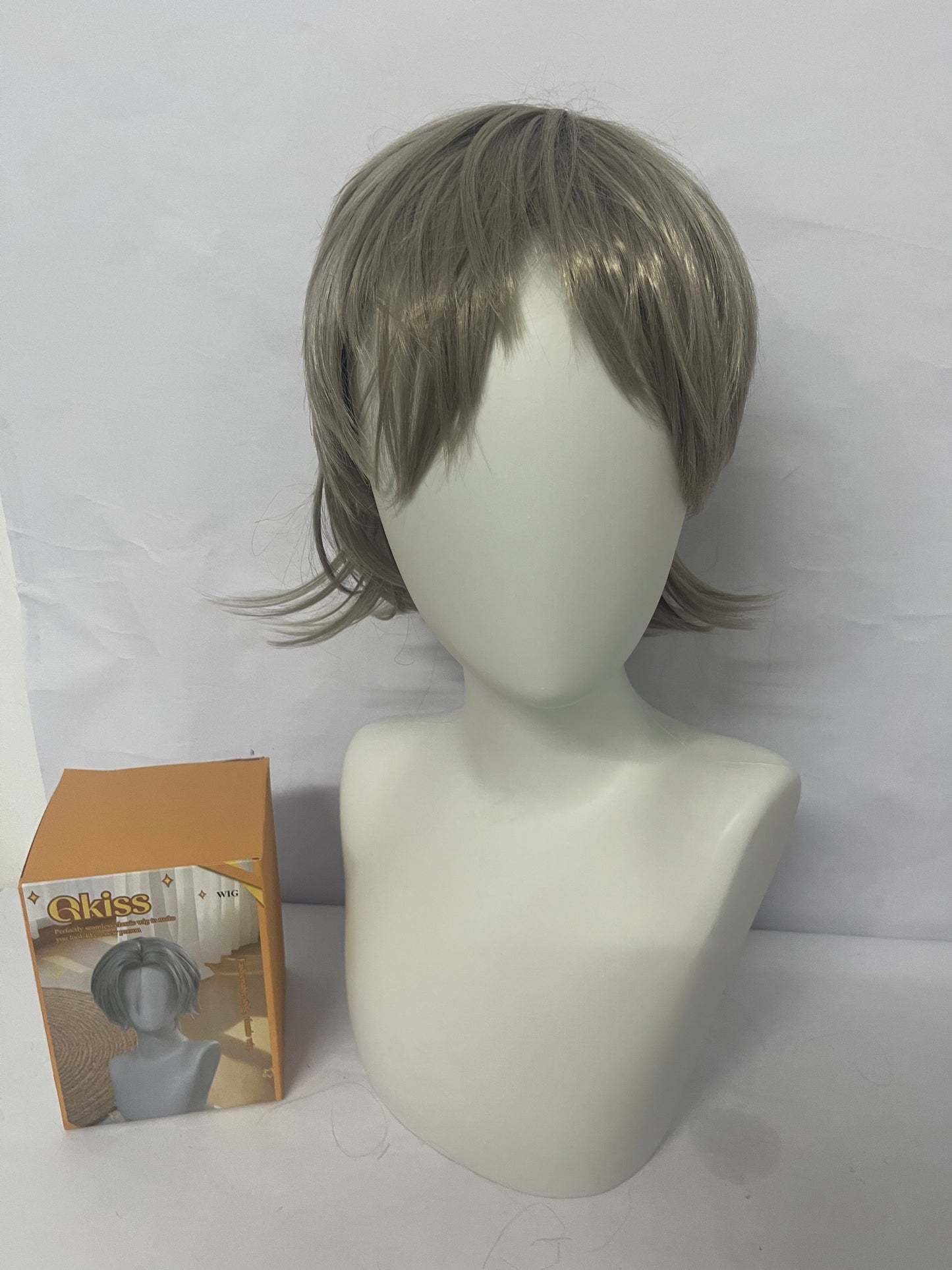 Qkiss Wigs Halloween Anime Role Wig Anime Men Costume Short Bob Mixed Heat Synthetic Hair Wigs for Adult Party Festival Halloween Christmas