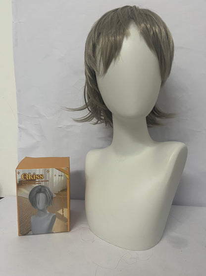 Qkiss Wigs Halloween Anime Role Wig Anime Men Costume Short Bob Mixed Heat Synthetic Hair Wigs for Adult Party Festival Halloween Christmas