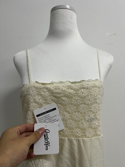 QuarterHorn Spring Cotton Slip Dress Embroidery Gentle Cute Floor Length Dress Summer Beach Spaghetti Strap Sundress