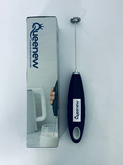 Queenew Portable Milk Frother - 15s Creamy Froth, Multifunctional, Battery-Powered, Easy to Clean, Perfect for Travel, Coffee, Matcha, Blended Drinks