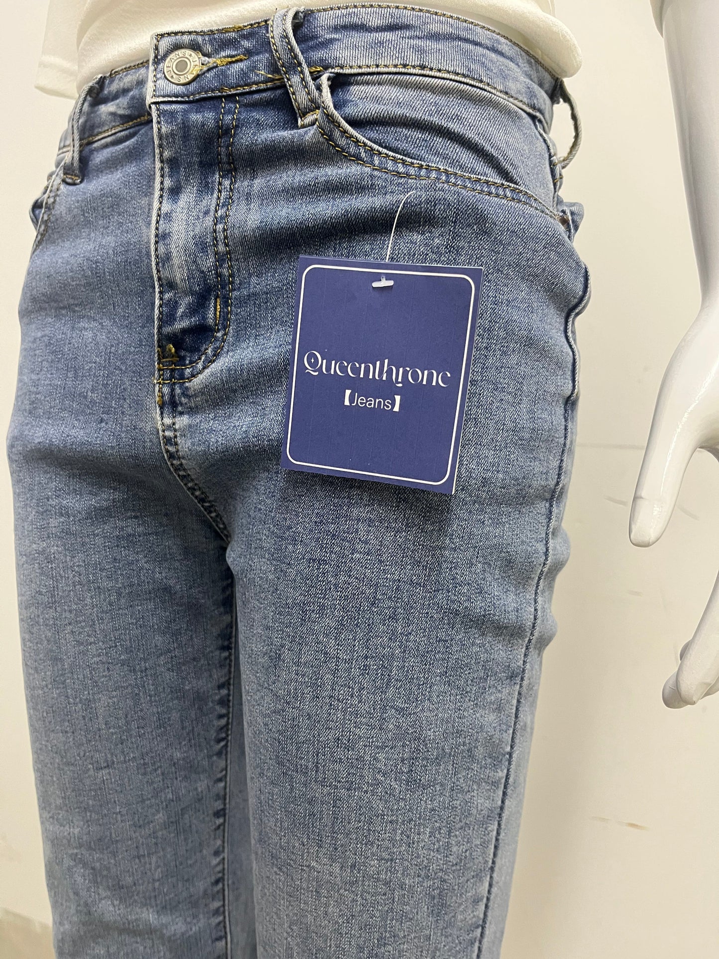 [Queenthrone Jeans]——High-Waist Cropped Flare Jeans - Slim-Fit Stretch Raw Hem jeans