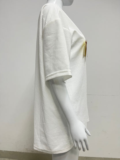 [Queenthrone T-shirts]——Pure Cotton Textured Loose T-Shirt - Versatile Basic Top