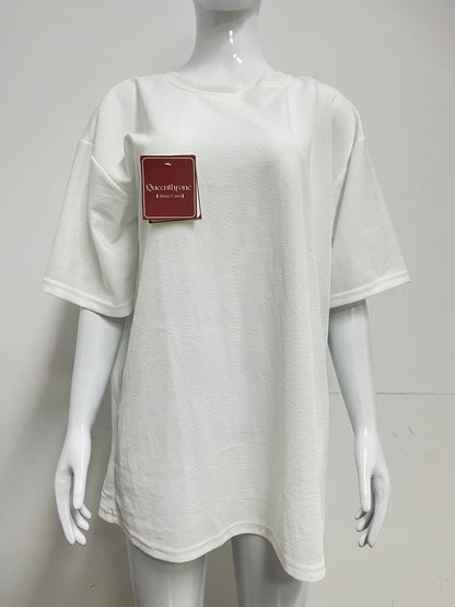 [Queenthrone T-shirts]——Pure Cotton Textured Loose T-Shirt - Versatile Basic Top