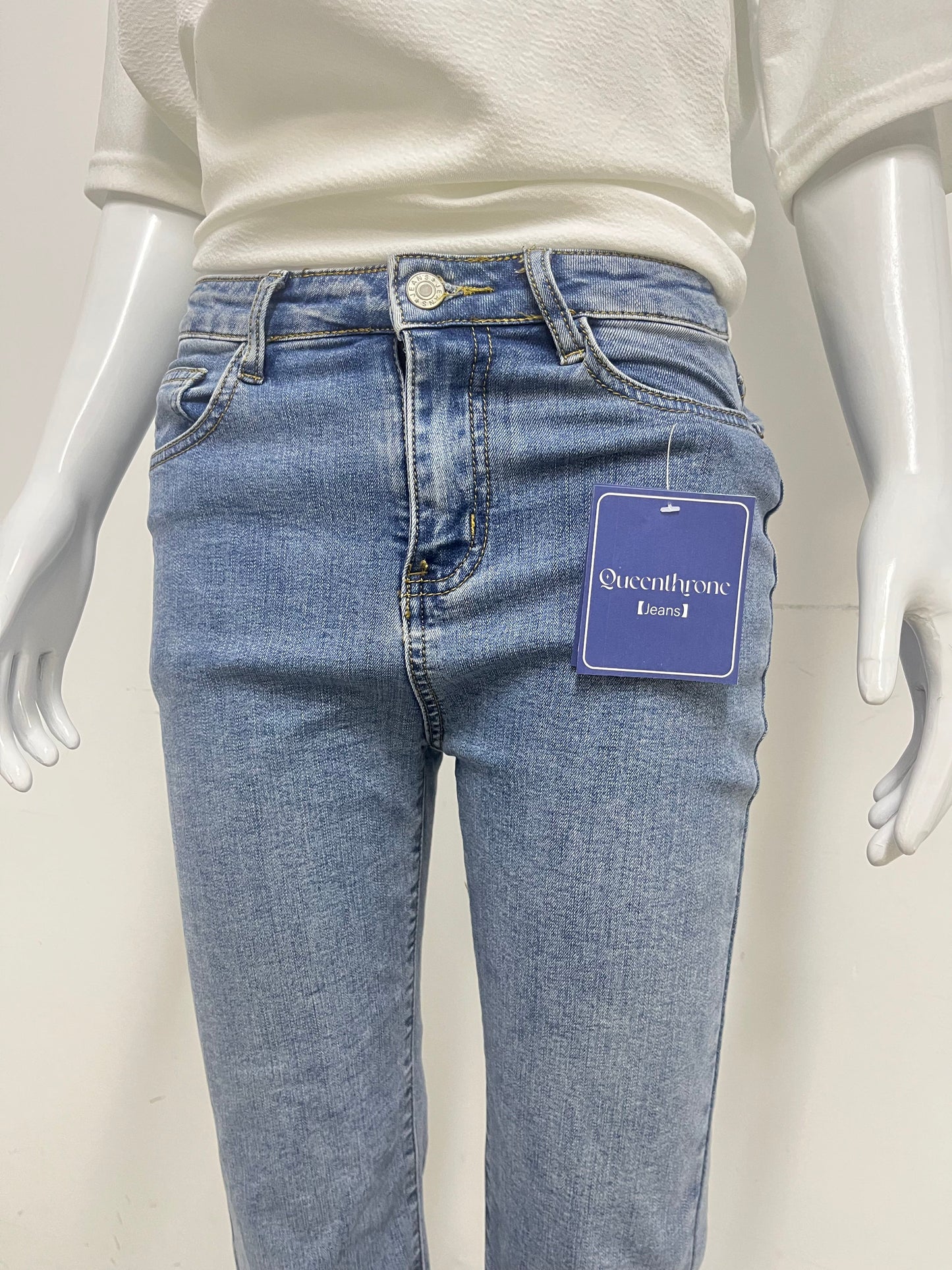 [Queenthrone Jeans]——High-Waist Cropped Flare Jeans - Slim-Fit Stretch Raw Hem jeans
