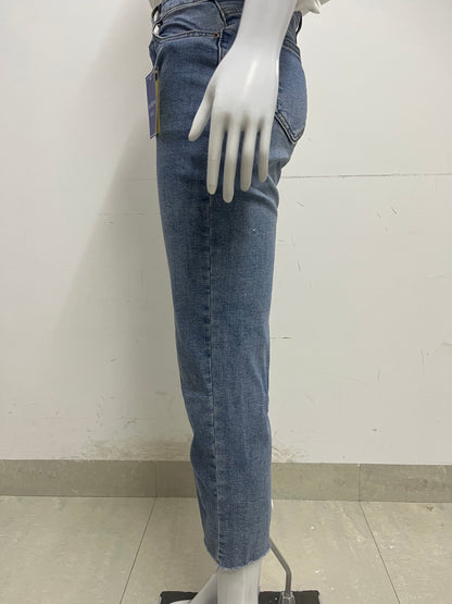 [Queenthrone Jeans]——High-Waist Cropped Flare Jeans - Slim-Fit Stretch Raw Hem jeans