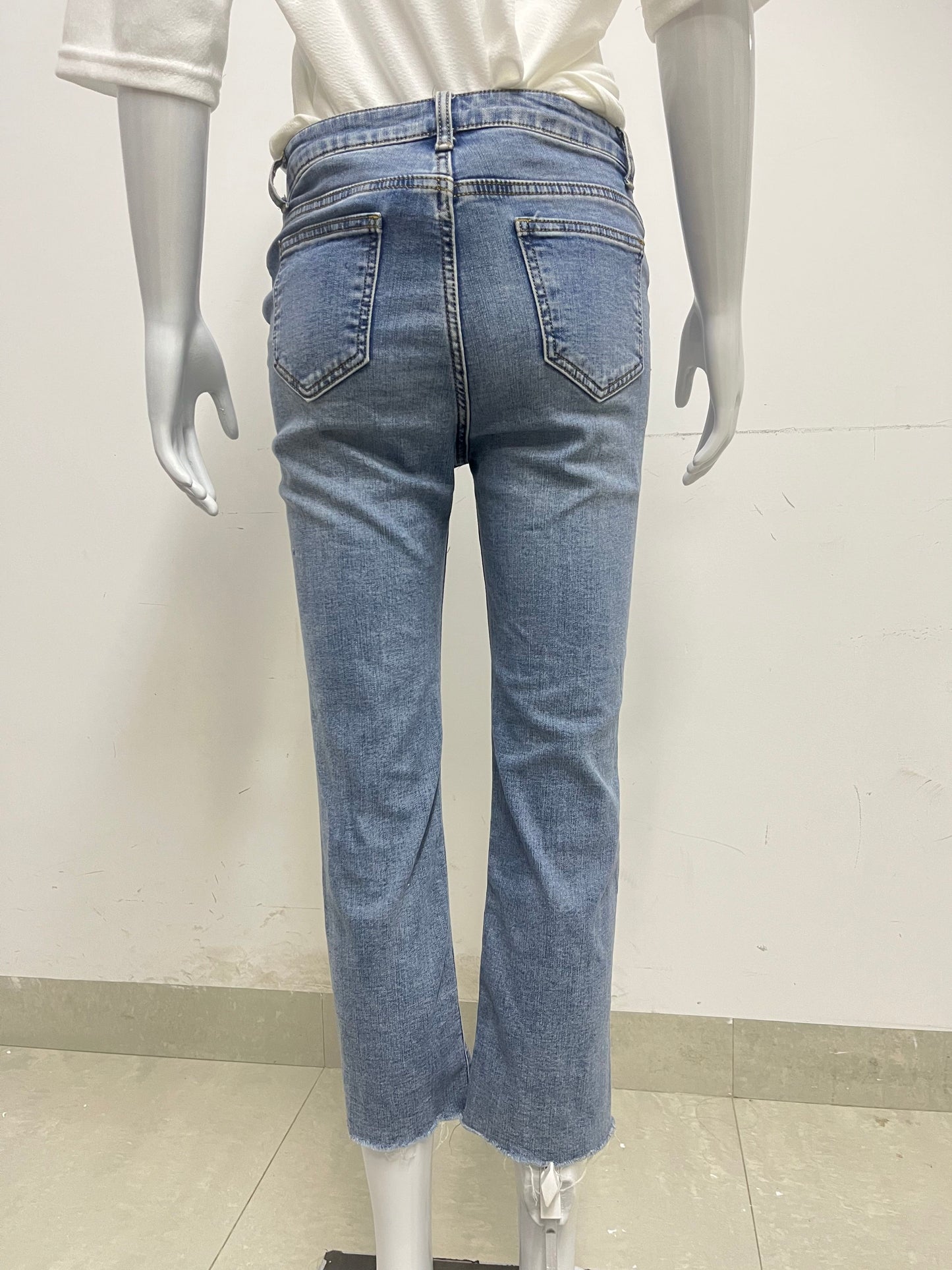 [Queenthrone Jeans]——High-Waist Cropped Flare Jeans - Slim-Fit Stretch Raw Hem jeans