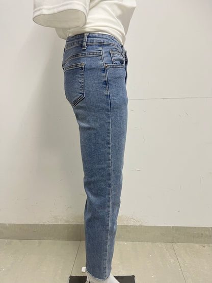 [Queenthrone Jeans]——High-Waist Cropped Flare Jeans - Slim-Fit Stretch Raw Hem jeans