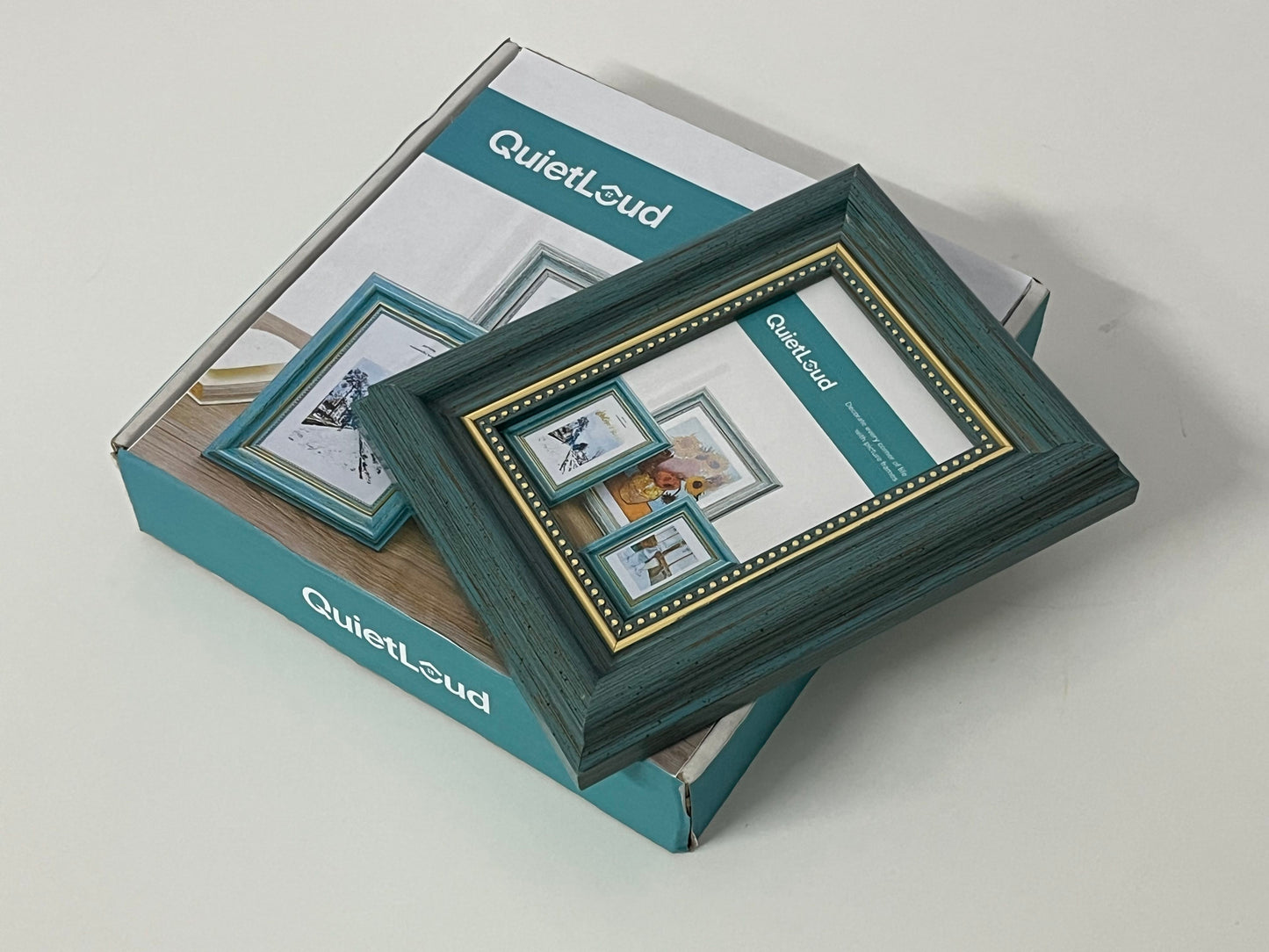 [QuietLoud Picture frames]-Vintage Distressed Photo Frame - Luxury Gold-Trimmed Tabletop Frame