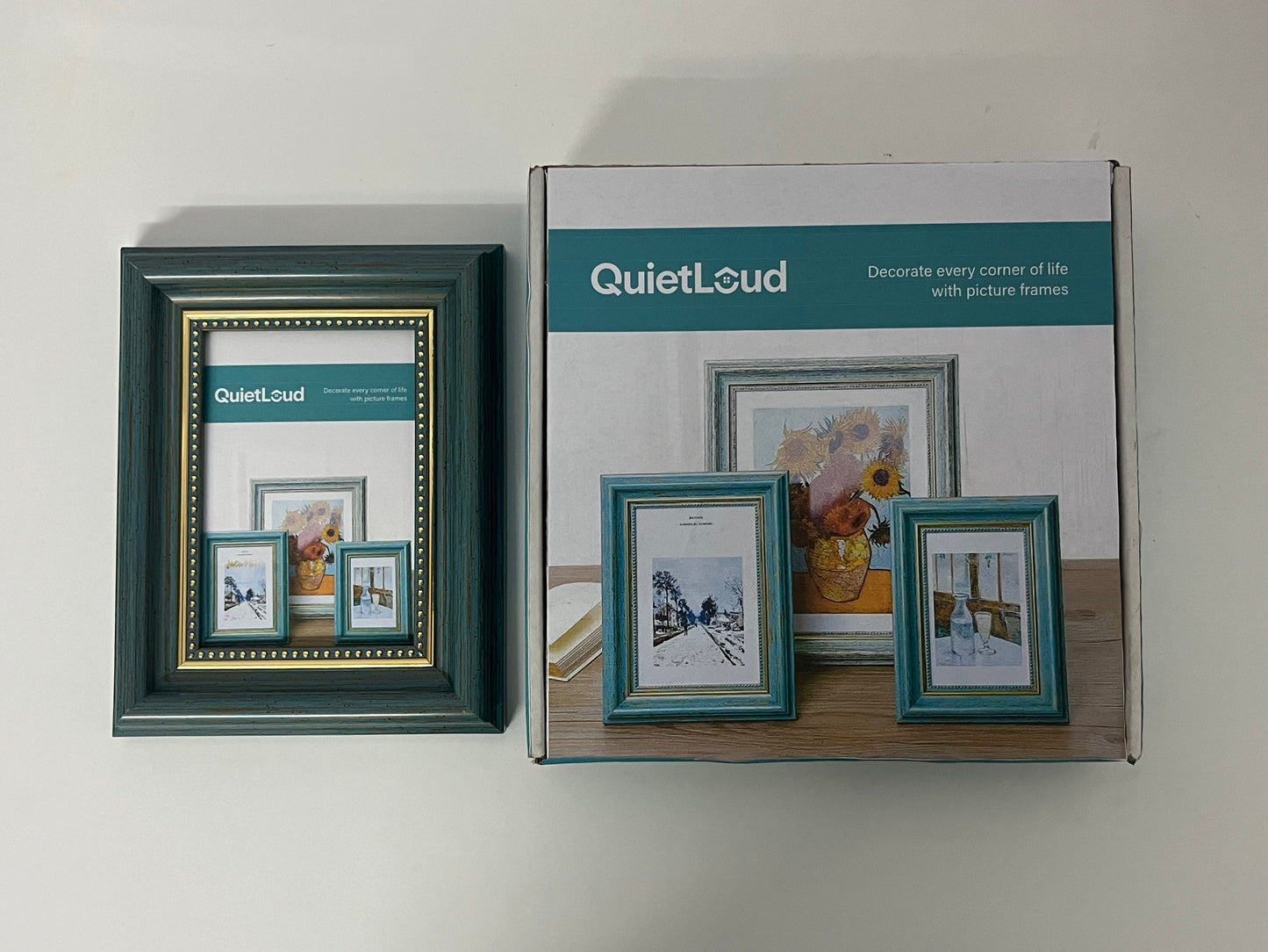 [QuietLoud Picture frames]-Vintage Distressed Photo Frame - Luxury Gold-Trimmed Tabletop Frame