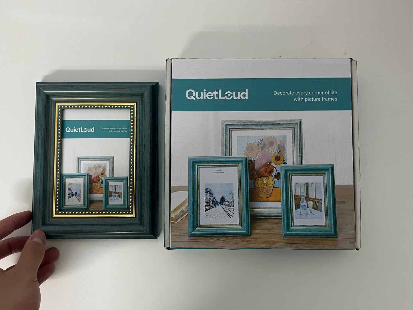 [QuietLoud Picture frames]-Vintage Distressed Photo Frame - Luxury Gold-Trimmed Tabletop Frame