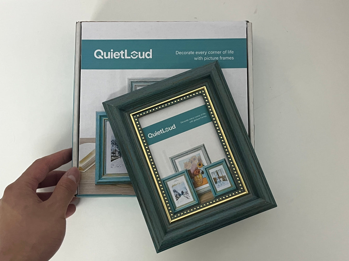 [QuietLoud Picture frames]-Vintage Distressed Photo Frame - Luxury Gold-Trimmed Tabletop Frame