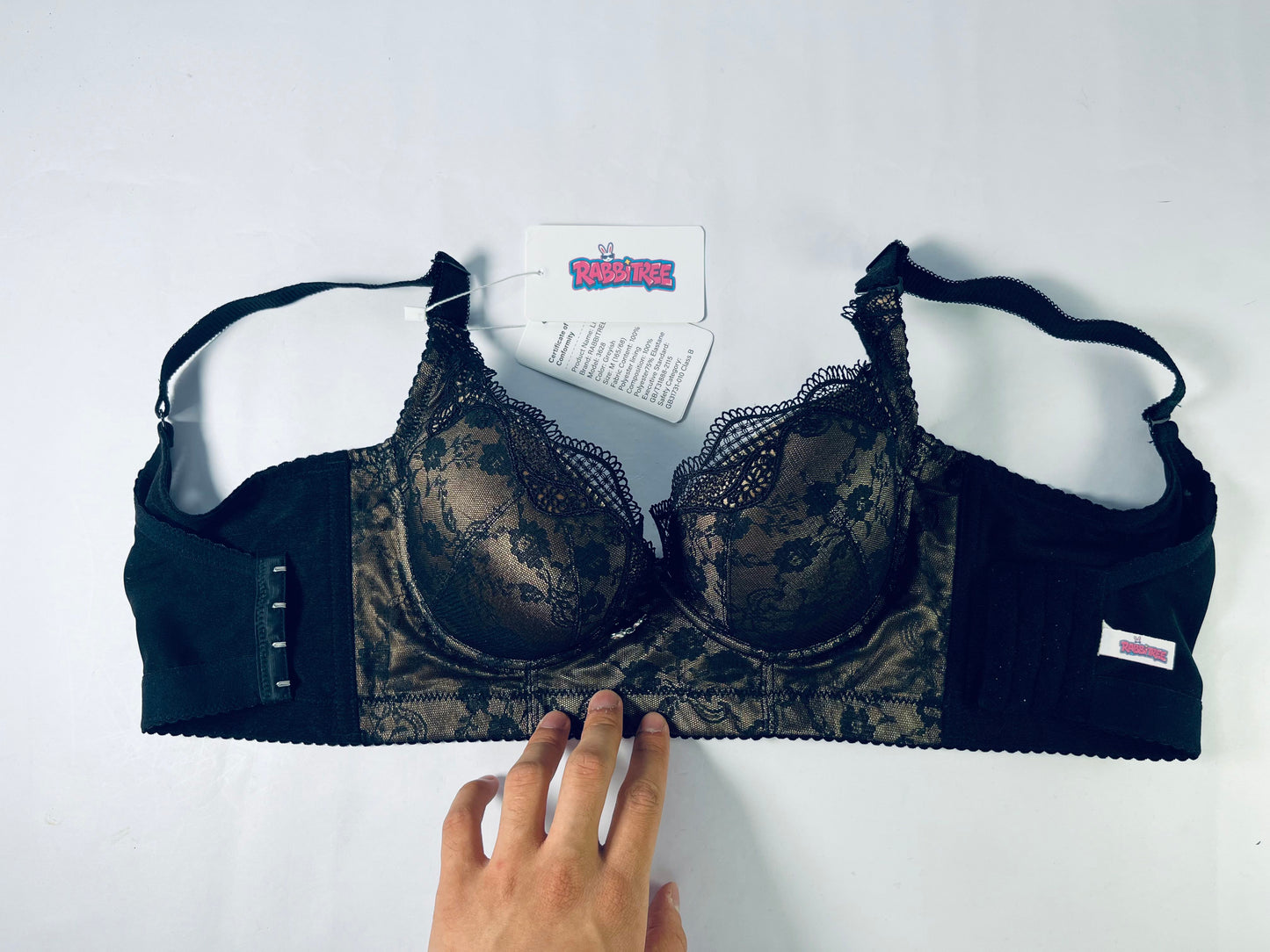 RABBITREE Women's Underwire Stretch Lace Plunge Bra | Low-Cut, Side Sling Lift, Support for Fuller Busts