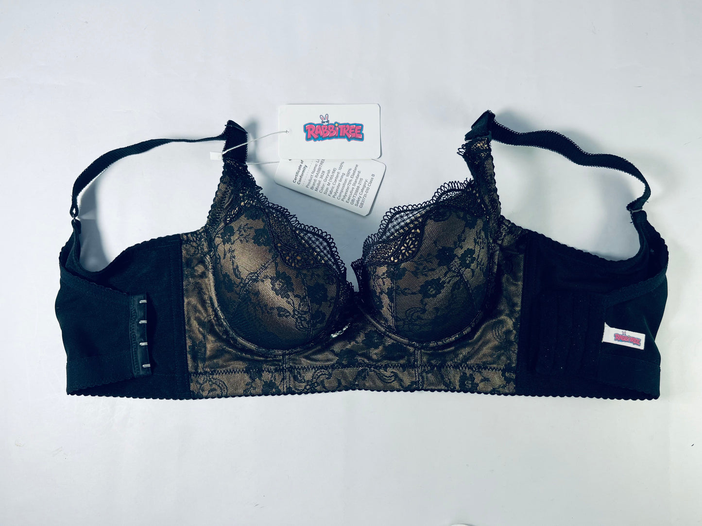 RABBITREE Women's Underwire Stretch Lace Plunge Bra | Low-Cut, Side Sling Lift, Support for Fuller Busts